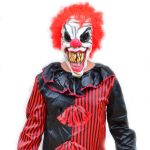 Mens Clown Costume Red and Black with Mask CURLY RED