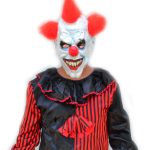 Mens Clown Costume Red and Black with Mask RED HAIR CLOWN